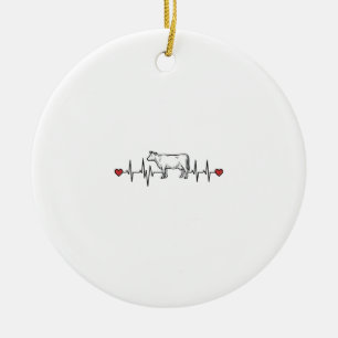 Kuh-Herzschlag-Gravur-Stil Bauernhof-Tier-Shirt De Keramik Ornament