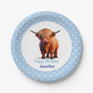Kuh Highland Blue Birthday Pappteller