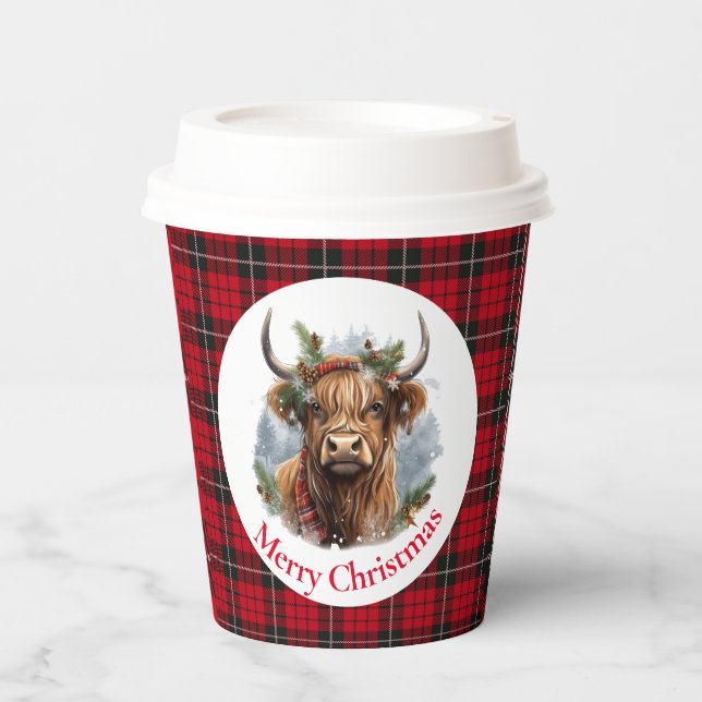 Kuh Highland Christmas Pappbecher (Vorderseite)