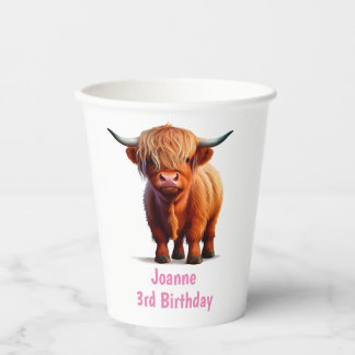 Kuh Highland HAPPY BIRTHDAY PINK Paper Cups Pappbecher