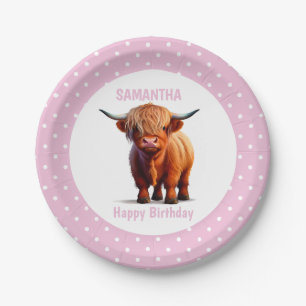Kuh Highland Pink Balloons Poke Dots Pappteller
