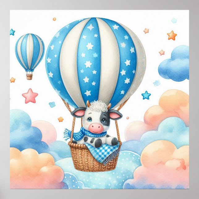 Kuh Hot Air Ballon Boy Poster (Vorne)