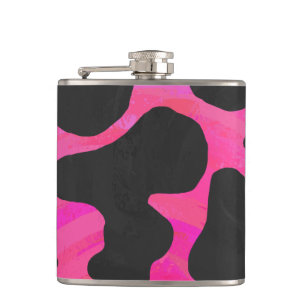 Kuh Hot Pink und Schwarz Print Flachmann