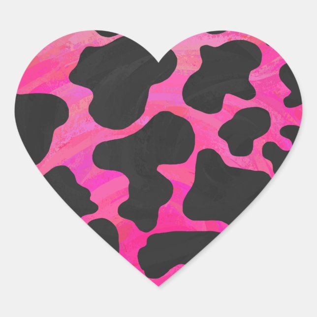 Kuh Hot Pink und Schwarz Print Herz-Aufkleber (Vorderseite)