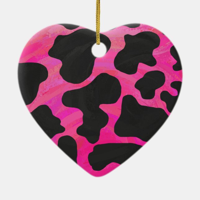 Kuh Hot Pink und Schwarz Print Keramik Ornament (Hinten)