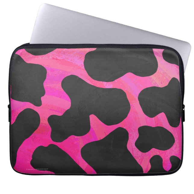 Kuh Hot Pink und Schwarz Print Laptopschutzhülle (Vorderseite)