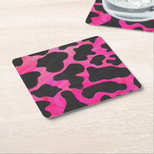 Kuh Hot Pink und Schwarz Print Rechteckiger Pappuntersetzer