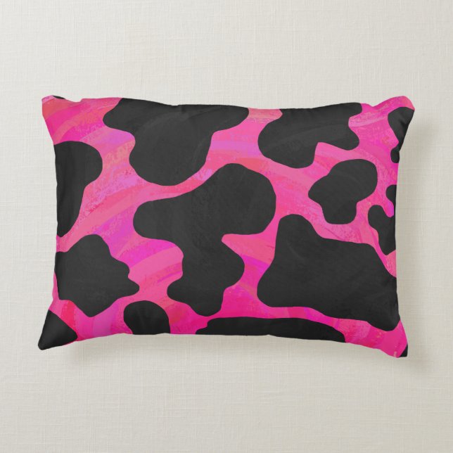 Kuh Hot Pink und Schwarz Print Zierkissen (Rückseite)