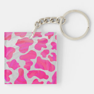 Kuh Hot Pink und Weiß Druck Schlüsselanhänger
