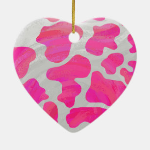 Kuh - Hot Rosa und Weiß Keramik Ornament