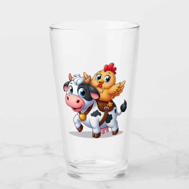 Kuh/Huhn niedlich Cartoon Glas (Vorderseite)