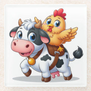 Kuh/Huhn niedlich Cartoon Glasuntersetzer