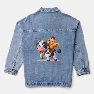 Kuh/Huhn niedlich Cartoon Jeansjacke