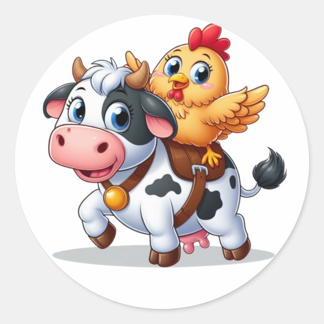 Kuh/Huhn niedlich Cartoon Runder Aufkleber (Vorderseite)