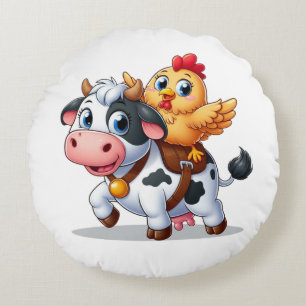 Kuh/Huhn niedlich Cartoon Rundes Kissen