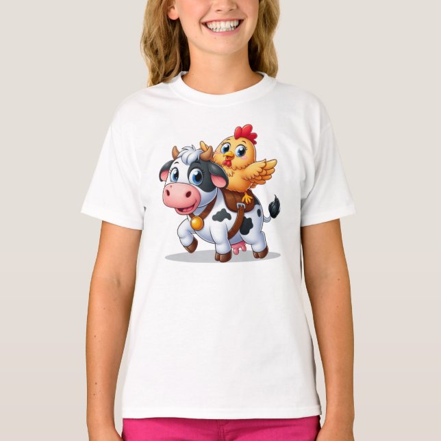 Kuh/Huhn niedlich Cartoon T-Shirt (Vorderseite)