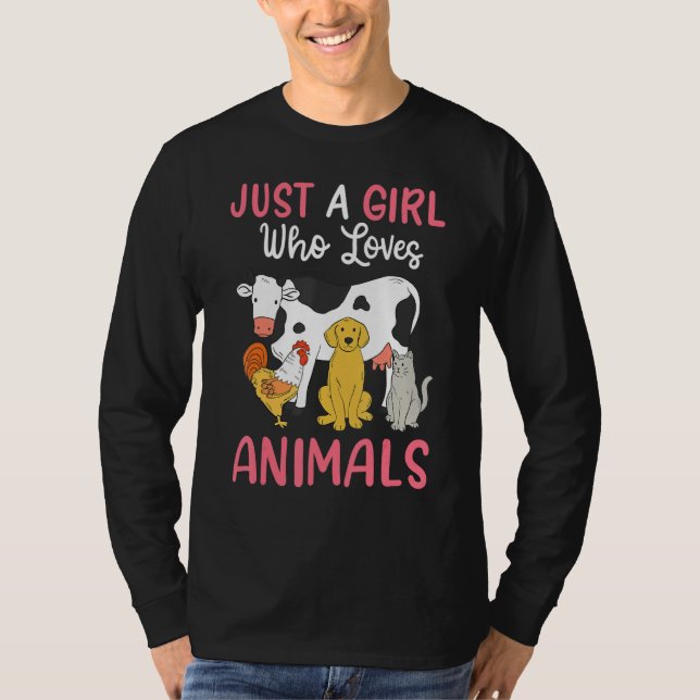 Kuh Hühnchen Katze Nur ein Mädchen, das Tiere Lieb T-Shirt (Vorderseite)