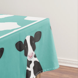 Kuh Illustration Aquamarin Reverse Print Farm Tier Tischdecke