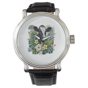 Kuh im Blütendschungel, tropische Kuh Armbanduhr