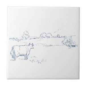 Kuh im Feld - Minimale Landschaft Minimalistisch Fliese