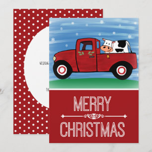 Kuh im festlich roten Lkw Flat Weihnachtskarte Feiertagskarte