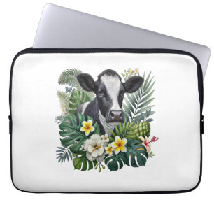 Kuh im floralen Dschungel Png, tropische Kuh Laptopschutzhülle