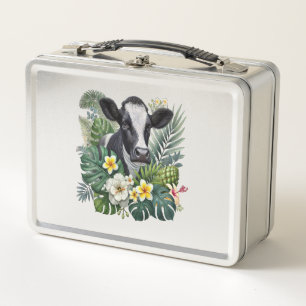 Kuh im floralen Dschungel Png, tropische Kuh Metall Brotdose