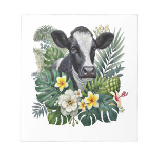 Kuh im floralen Dschungel Png, tropische Kuh Notizblock