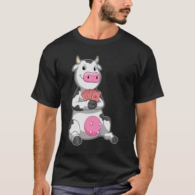 Kuh im Poker mit Poker-Karten T-Shirt (Vorderseite)