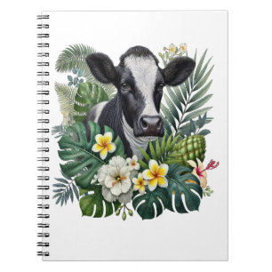 Kuh in floraler Jungle Png, tropische Kuh Notizblock
