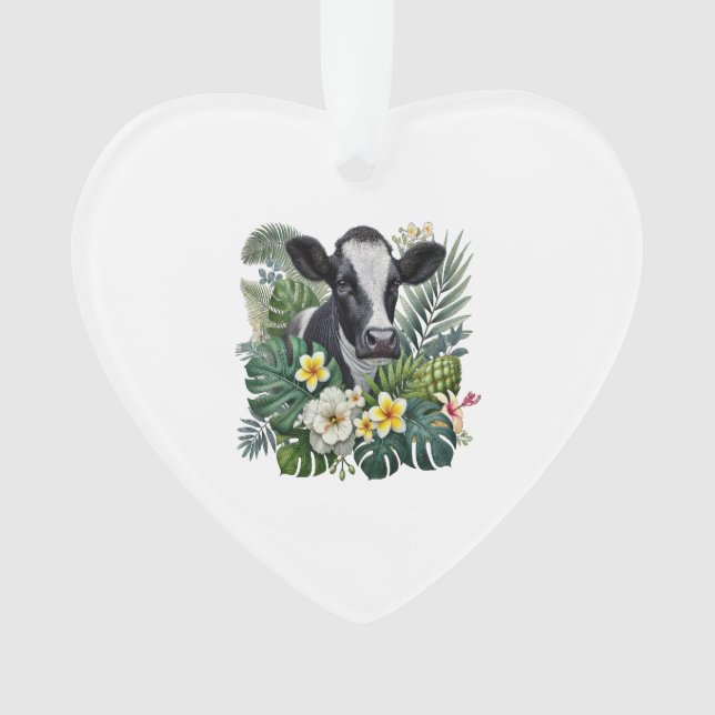 Kuh in floraler Jungle Png, tropische Kuh Ornament (Vorderseite)