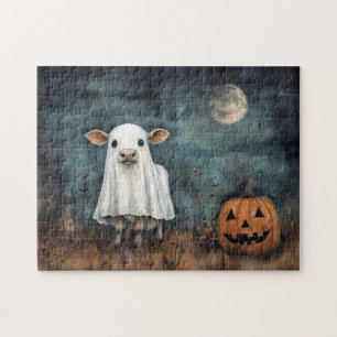 Kuh in GastKostüm mit Pumpkin und Vollmond