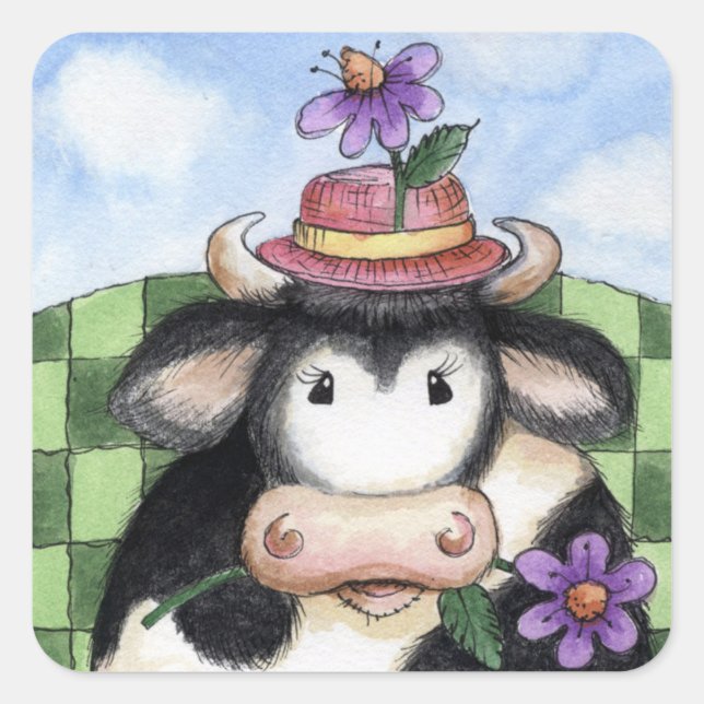 Kuh in Hut - Stickers (Vorderseite)