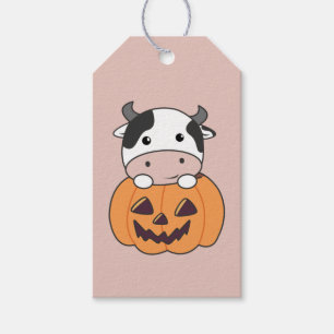 Kuh in Pumpkin Niedliche Kühe glückliche Halloween Geschenkanhänger