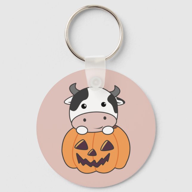 Kuh in Pumpkin Niedliche Kühe glücklichen Hallowee Schlüsselanhänger (Vorderseite)
