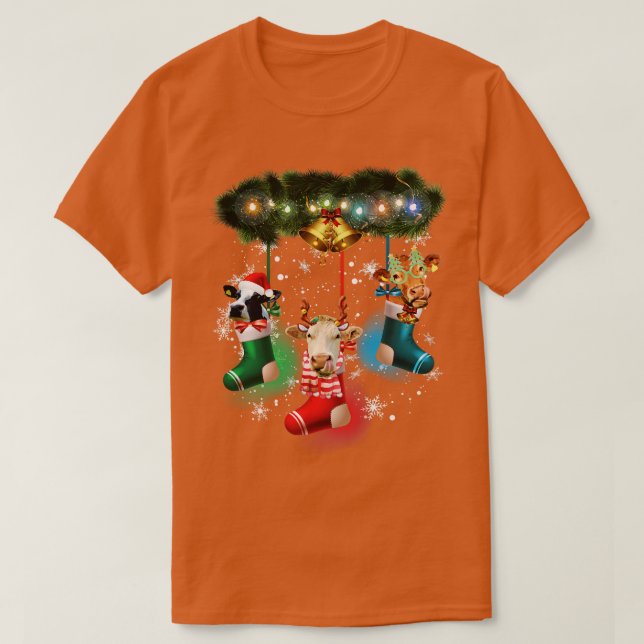 Kuh in Socken Funny Cow Reindeer Hat Santa Christm T-Shirt (Design vorne)