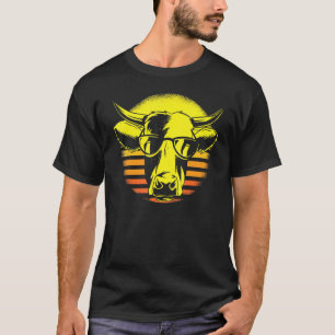Kuh Kuh Kopf Retro Sonnenbrille Landwirt T-Shirt