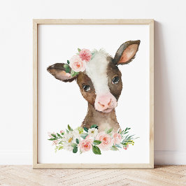 Kuh, Landtiere, rosa Blume, Kinderzimmer für Mädch Fotodruck