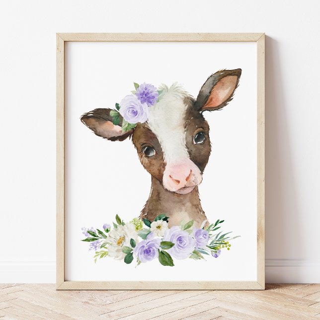 Kuh, Landtiere, violette Blumen, neutrale Geschlec Fotodruck (Von Creator hochgeladen)