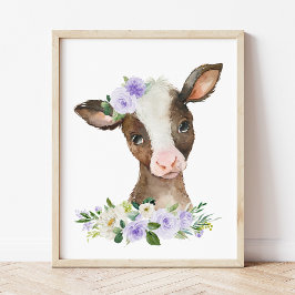 Kuh, Landtiere, violette Blumen, neutrale Geschlec Poster