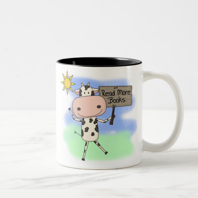 Kuh lest mehr Bücher Zweifarbige Tasse (Rechts)