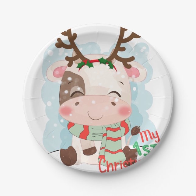 Kuh mein 1. Weihnachten Pappteller (Vorderseite)