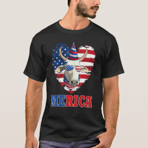 Kuh Merica Liebe Herz Sonnenbrille Uns Flagge 4. J T-Shirt
