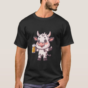 Kuh Mit Bier Comic Lustige Party T-Shirt