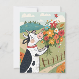 Kuh mit Blumen lustig und niedlich Postkarte