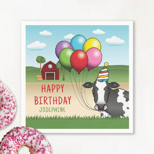 Kuh mit farbenfrohen Balloons Kind Geburtstag Serviette