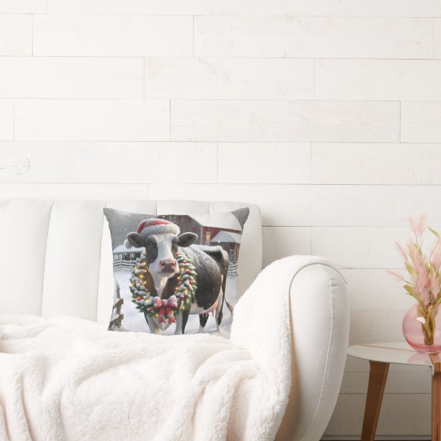 Kuh mit Feiertagskranz Kissen (Liege)