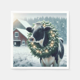 Kuh mit glühendem Weihnachtskranz Serviette