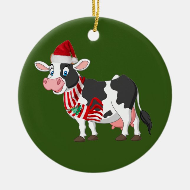 Kuh mit Hutschuh Weihnachten Keramik Ornament (Vorne)