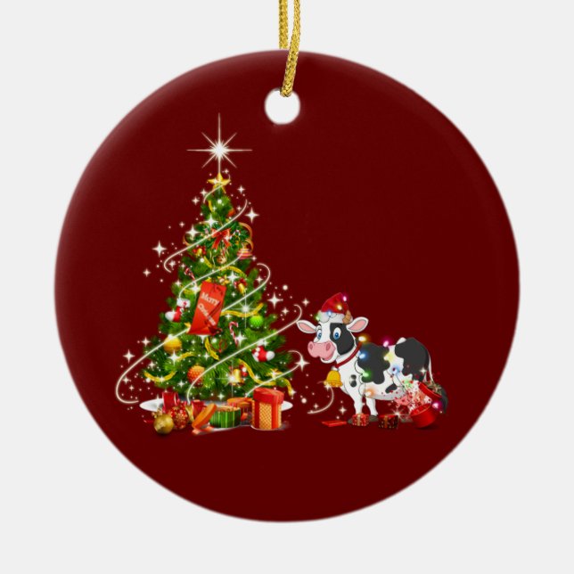 Kuh mit Hutschuh Weihnachten Keramik Ornament (Vorne)